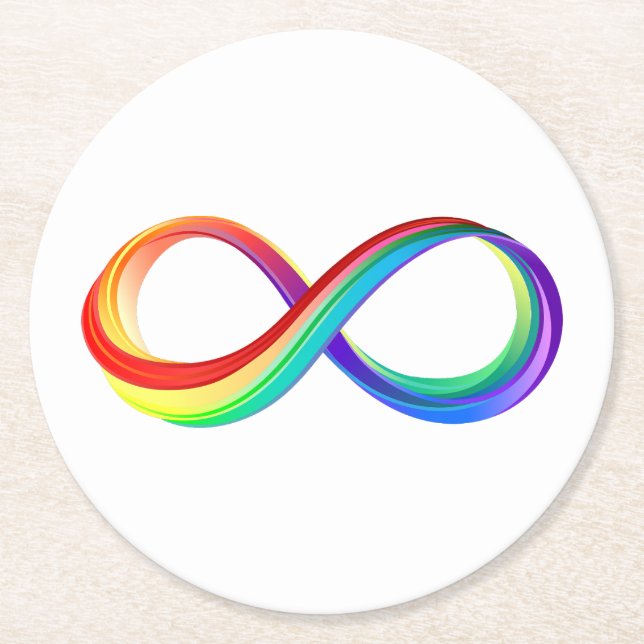 Layered Rainbow Infinity Symbol Round Paper Coaster (Front)