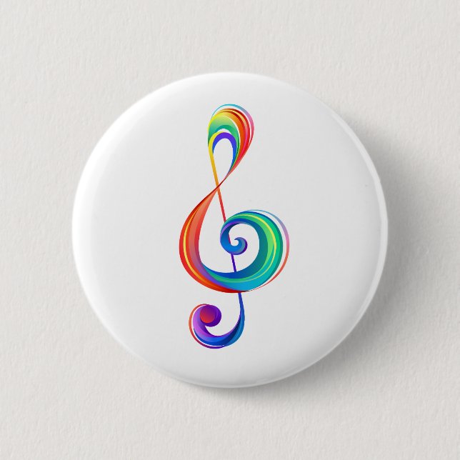 Layered rainbow treble clef 6 cm round badge (Front)