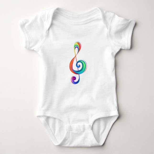 Layered rainbow treble clef baby bodysuit (Front)