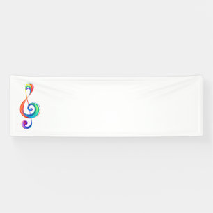 Layered rainbow treble clef banner