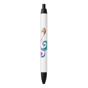Layered rainbow treble clef black ink pen