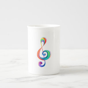 Layered rainbow treble clef bone china mug