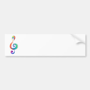 Layered rainbow treble clef bumper sticker