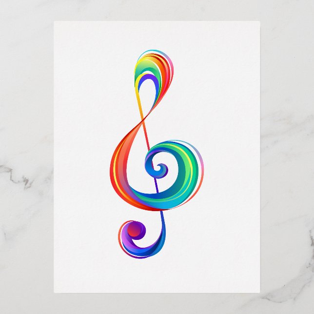 Layered rainbow treble clef foil holiday postcard (Front)