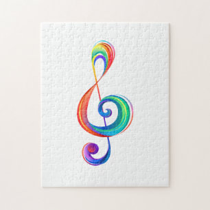 Layered rainbow treble clef jigsaw puzzle