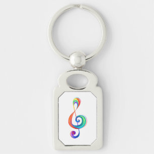 Layered rainbow treble clef key ring
