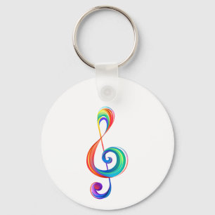 Layered rainbow treble clef key ring