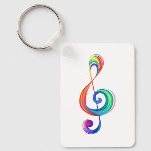 Layered rainbow treble clef key ring