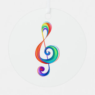 Layered rainbow treble clef metal tree decoration