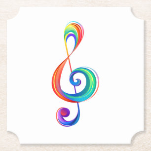 Layered rainbow treble clef paper coaster