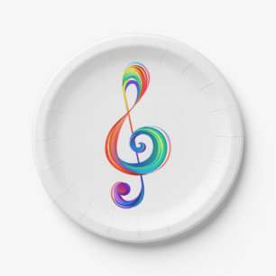 Layered rainbow treble clef paper plate