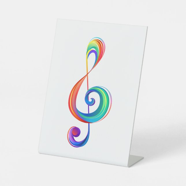 Layered rainbow treble clef pedestal sign (Front)