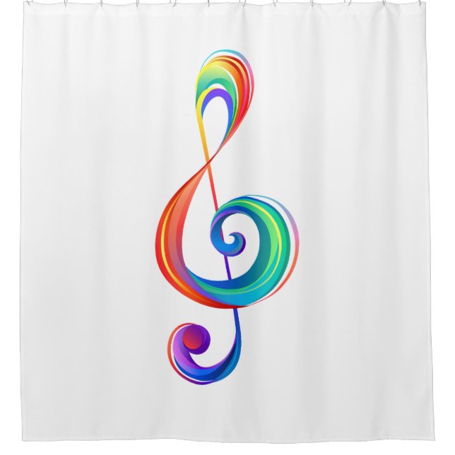 Layered rainbow treble clef shower curtain (Front)