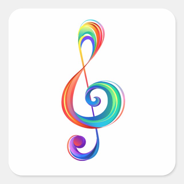 Layered rainbow treble clef square sticker (Front)