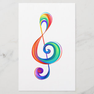 Layered rainbow treble clef stationery