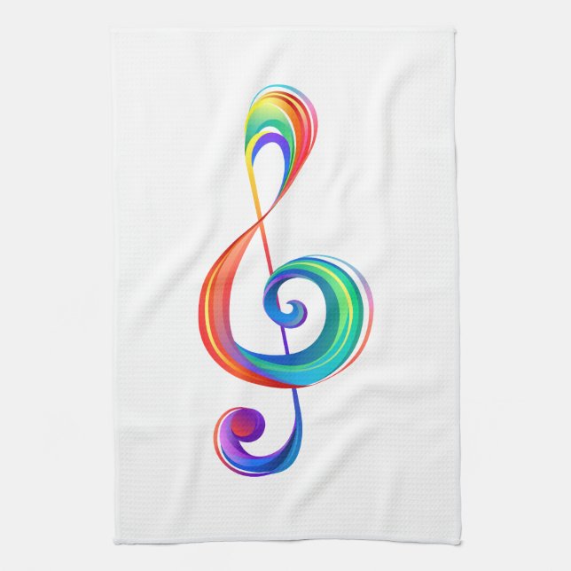Layered rainbow treble clef tea towel (Vertical)