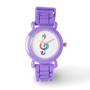 Layered rainbow treble clef watch
