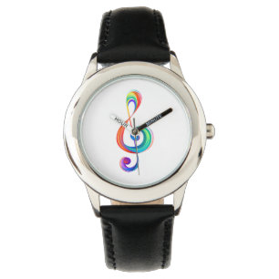 Layered rainbow treble clef watch
