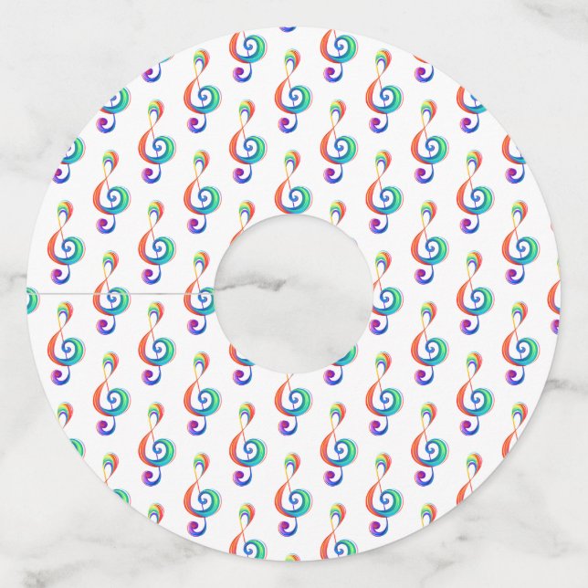 Layered rainbow treble clef wine glass tag (Front)