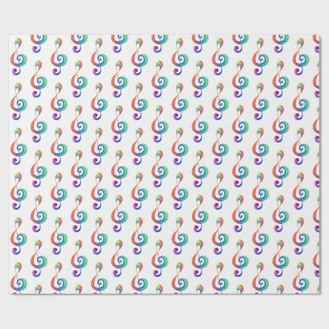 Layered rainbow treble clef wrapping paper (Flat)