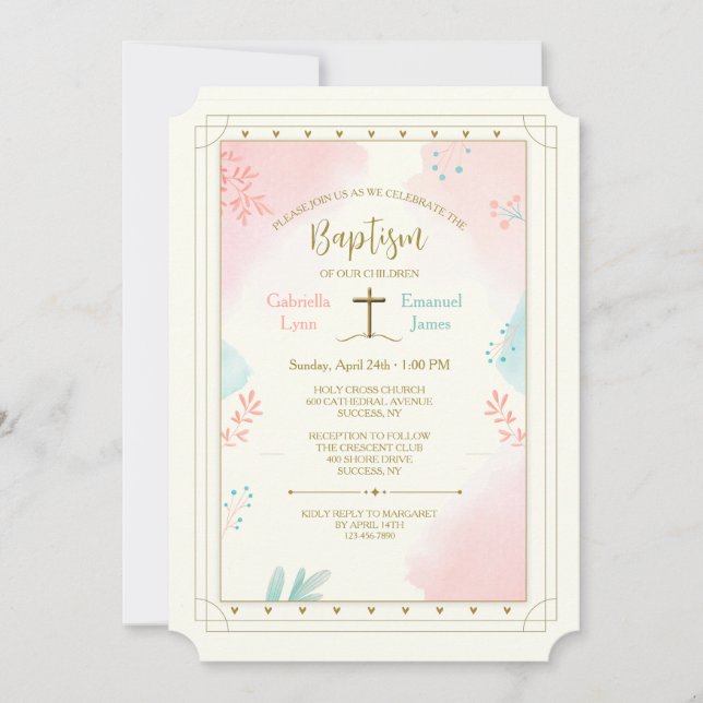 Layered Religious Pink and Blue Invitation (Front)