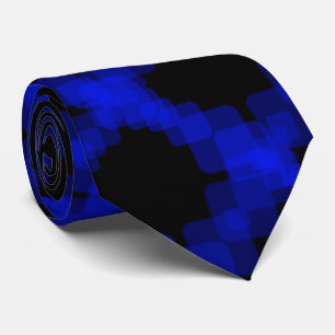Layered True Blue Squared On Black Pattern         Tie