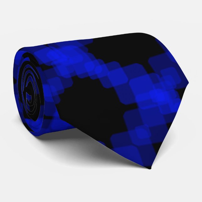 Layered True Blue Squared On Black Pattern         Tie (Rolled)
