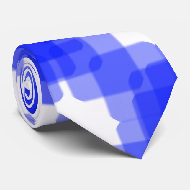 Layered True Blue Squared On White Pattern         Tie (Rolled)