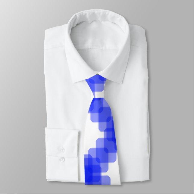 Layered True Blue Squared On White Pattern         Tie (Tied)