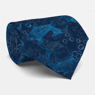 Layering Fishes Pattern 01.blue.b D Blue BG Tie