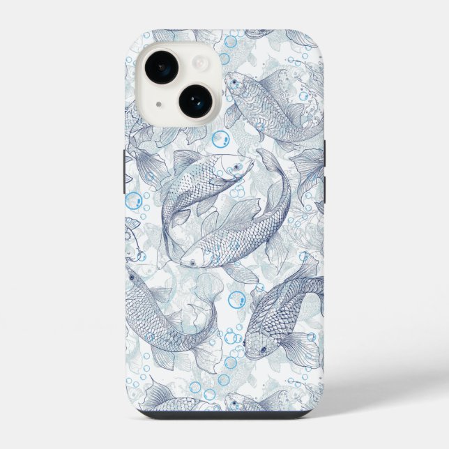 Layering Fishes Pattern 02.Dark blue.b No BG iPhone Case (Back)