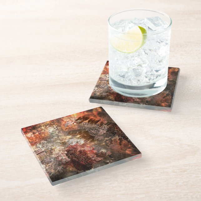  Layers of Crystals with Rustic Tint   Glass Coaster (Angled)