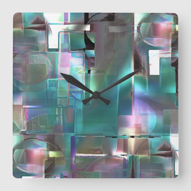 Layers of gradient green to colourful in light neo square wall clock (Front)
