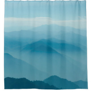 Layers of mountain shower curtain