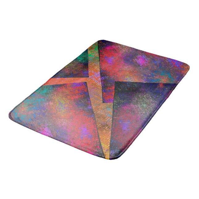 Layers of rustic coloured images unevenly arranged bath mat (Angled)