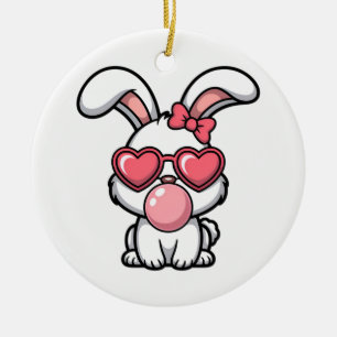 layful Kawaii Rabbit with Bubblegum Bubble Ceramic Tree Decoration