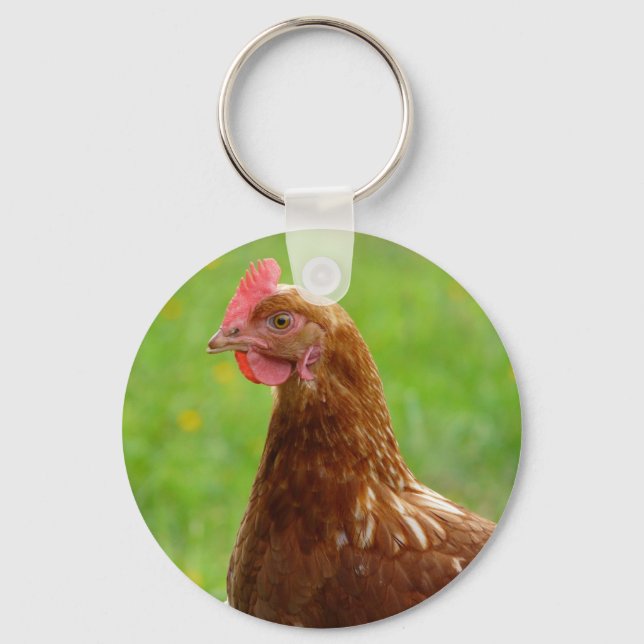 Laying Hen Rhode Island Red Chicken Key Ring (Front)
