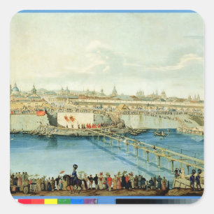 Laying of the Moskvoretsky Bridge in Moscow Square Sticker