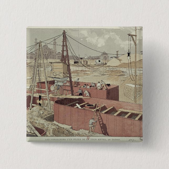 Laying the Foundations for the Eiffel Tower 15 Cm Square Badge (Front)