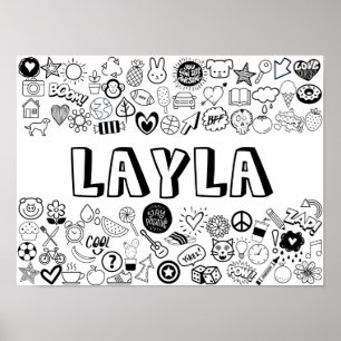 'LAYLA' Colour-it-Yourself Outline Design Poster