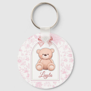 Layla   Custom Pink Teddy Bear Nursery Design  Key Ring