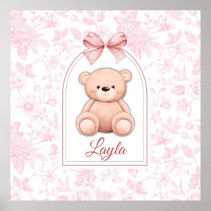 Layla   Custom Pink Teddy Bear Nursery Design  Poster