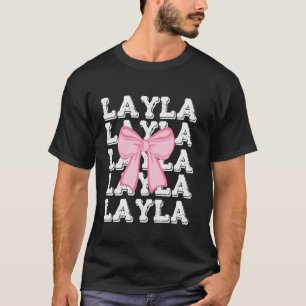 LAYLA Name Coquette Big Pink Bow Simple Cute Girly T-Shirt