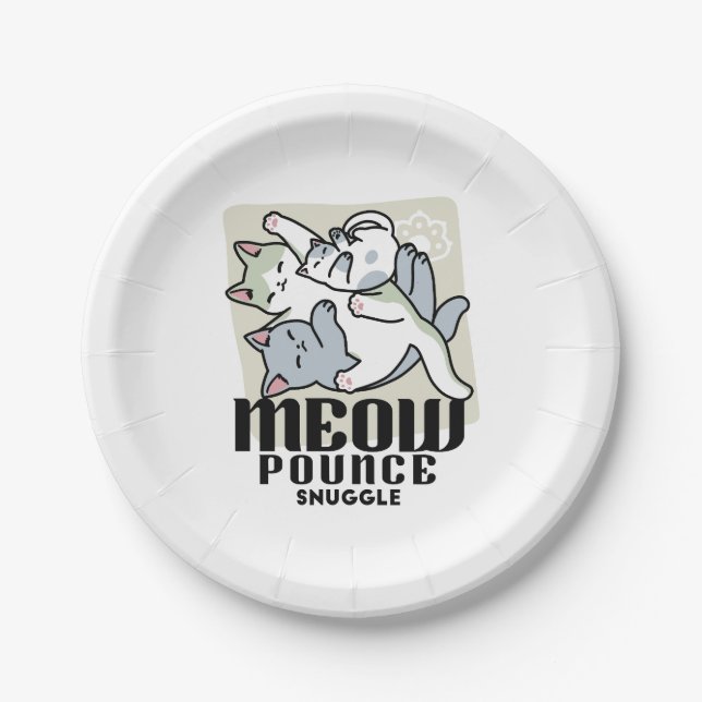 Laze Furr Days - Cute Lazy Cats Design Paper Plate (Front)