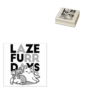Laze Furr Days - Cute Lazy Cats Design Rubber Stamp