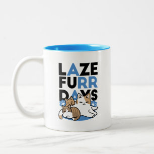 Laze Furr Days - Cute Lazy Cats Design Two-Tone Coffee Mug