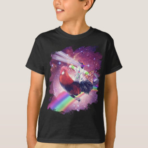 Lazer Rave Space Cat Riding Chicken With Pizza T-Shirt