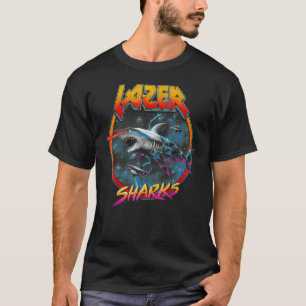 Lazer Sharks Retrowave Shark Geometry Ocean Life T-Shirt