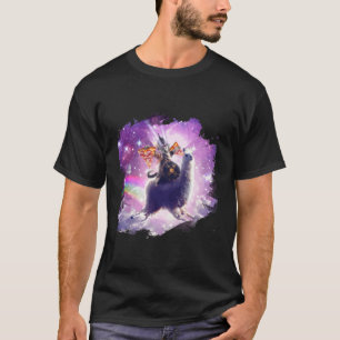 Lazer Warrior Space Cat Riding Llama Eating Pizza  T-Shirt