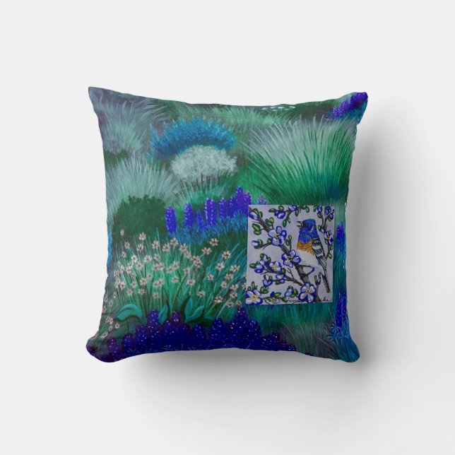 Lazuli Blue Meadow Pillow (Front)